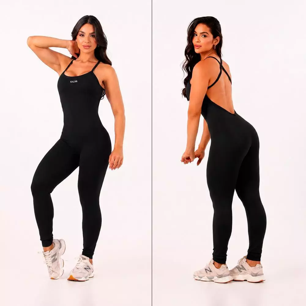 Macacão longo Fitness Poliamida Costa Nua Perna Longa Comprido Zero Transparência Roupa de Academia — imagem 1
