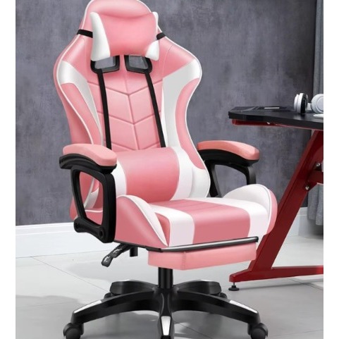 Cadeira Gamer Reclinável com Apoio para Pés Rosa | Ergonômica Giratória