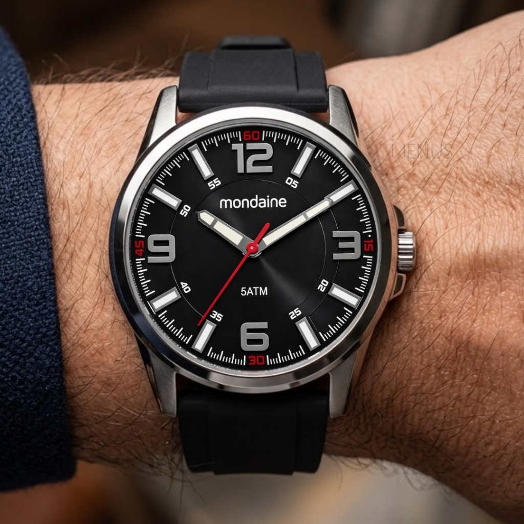 Relógio Mondaine Masculino De Pulso Analógico Casual Esportivo Pulseira De Silicone Preta A Prova Dágua Original
