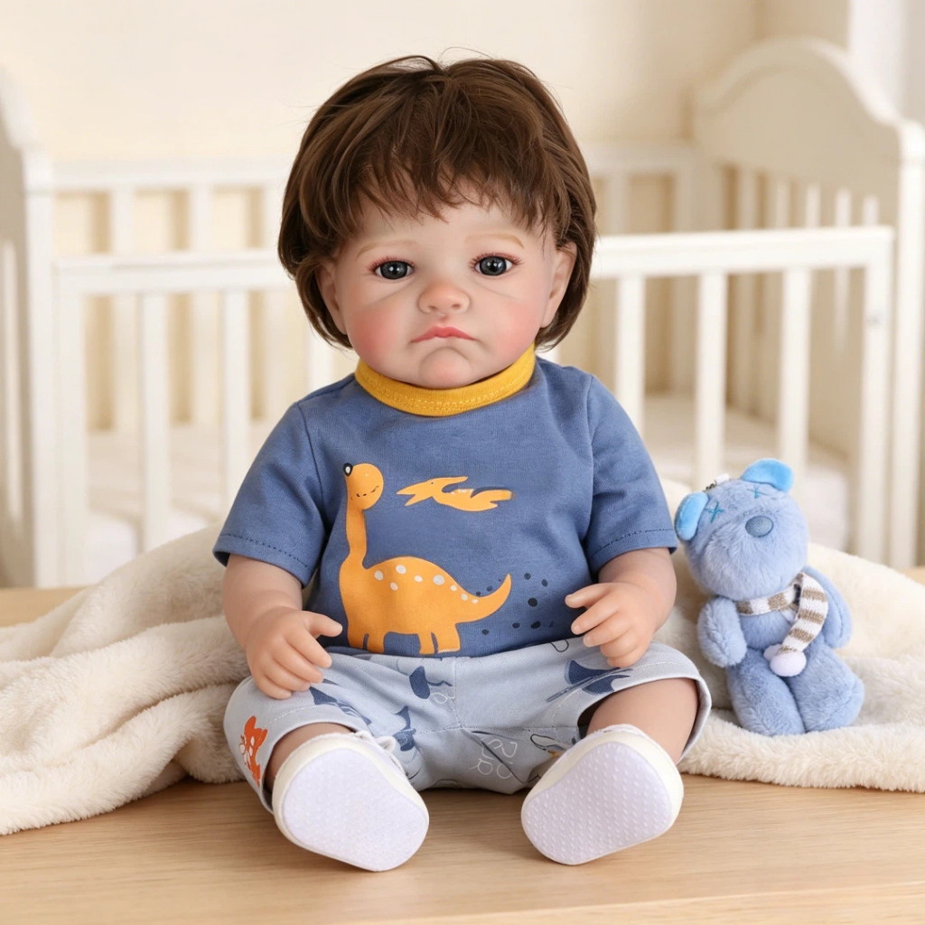 BRASTOY Boneca Bebê Reborn Menino Silicone 48cm Olho Azul Pode Dar Banho Acessórios Inclusos