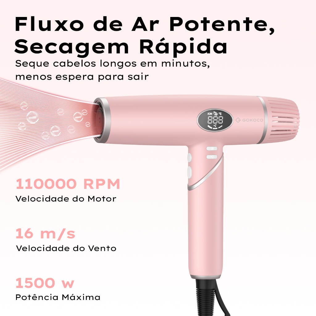 GOKOCO 3 em 1 Kit de Secador Dobravel Secagem Rapida Modelagem Profissional Cuidado Ionico Antifrizz Bivolt 110-220V · foto 2