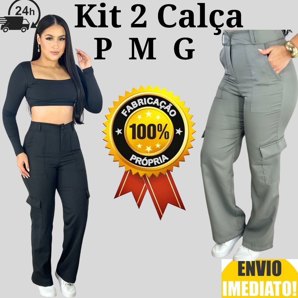 Detalhes do Kit 2 Calça Cargo Alfaiataria Inverno ACOMPANHA CINTO