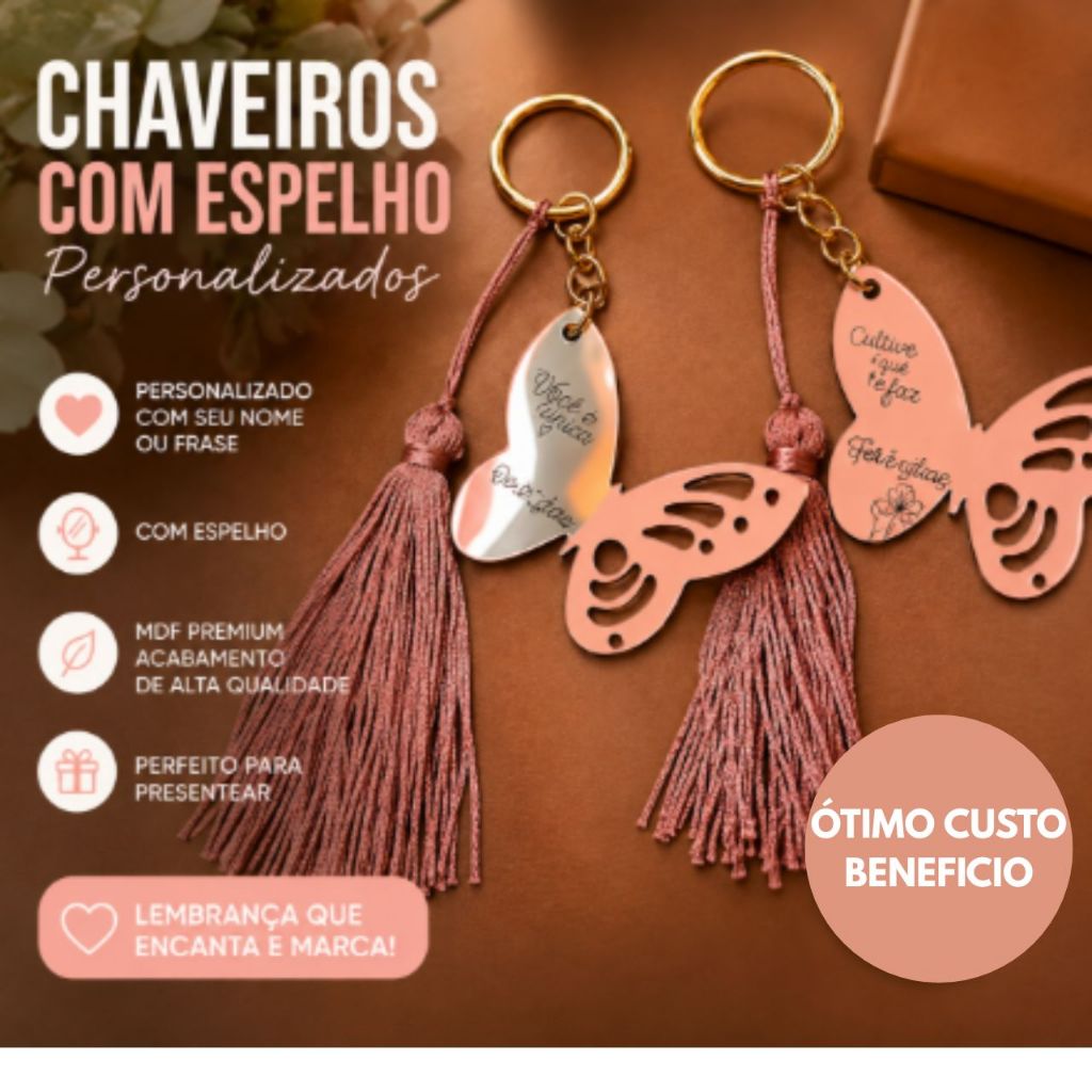 Chaveiro de Borboleta em Acrílico Espelhado – Lembrancinhas para Aniversários, Festas e Chá de Bebê