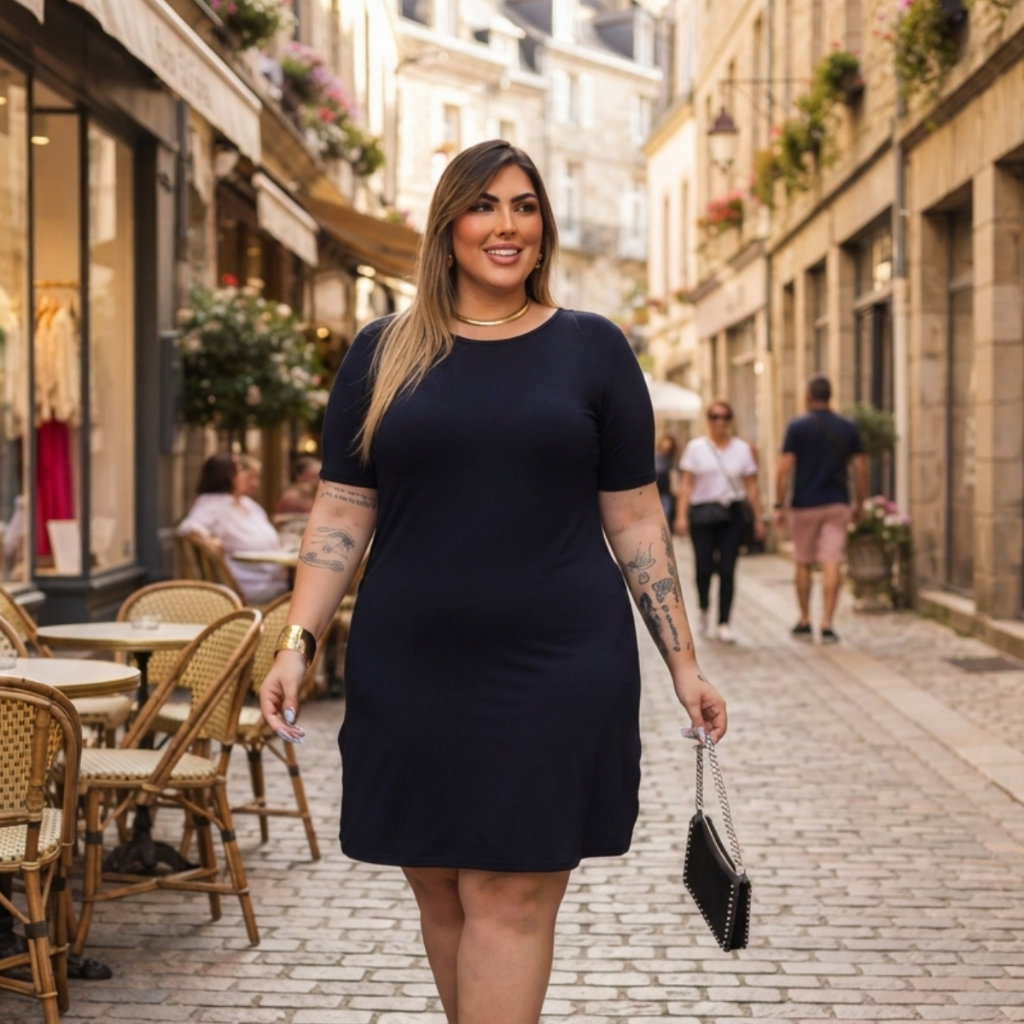 Vestido Plus Size Feminino com Bolso e Fenda Lateral  Casual Confortável Elegante para o Dia a Dia