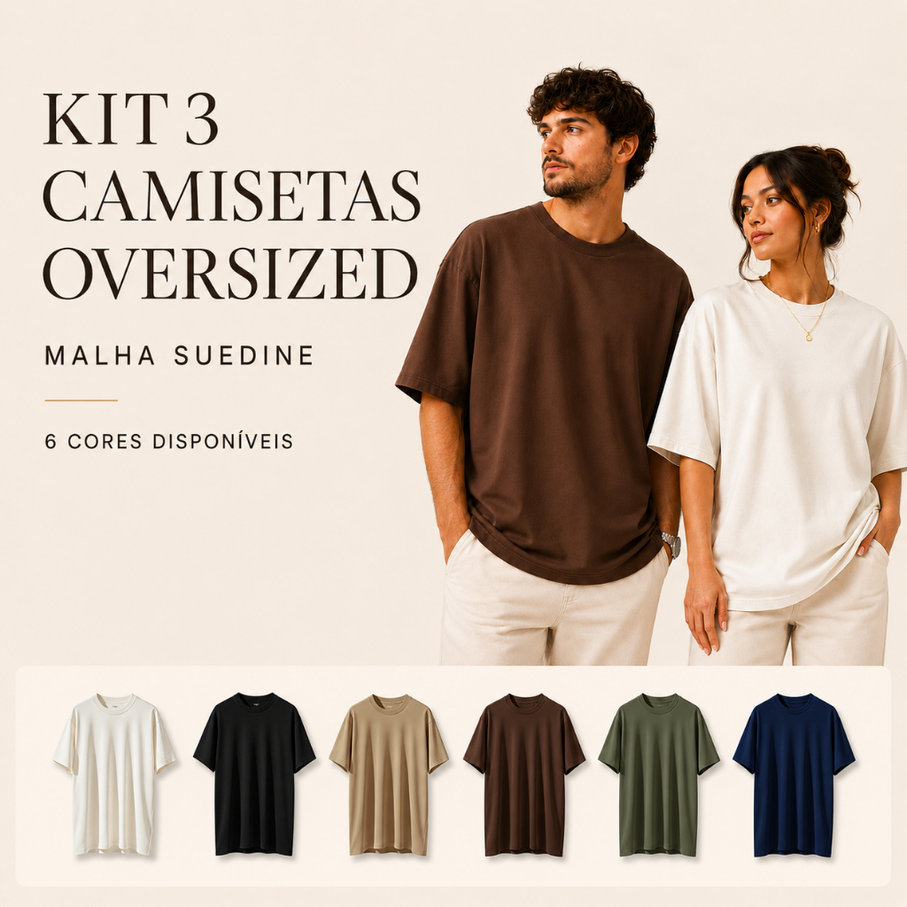 Kit 3 Camisa Camiseta Oversized MALHÃO SUEDINE Masculina Feminina Básica Confortável Streetwear