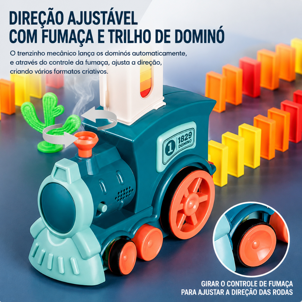 Brinquedo Trem de Dominó Automático Direção Ajustável com 34 Peças Luz Colorida Presente Educativo Menino Menina — imagem 2 de 2