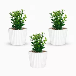 Kit 3 Vasinhos de Melamina com Folhagem de Eucalipto Artificial para Decoração