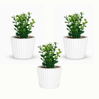 Kit 3 Vasinhos de Melamina com Folhagem de Eucalipto Artificial para Decoração