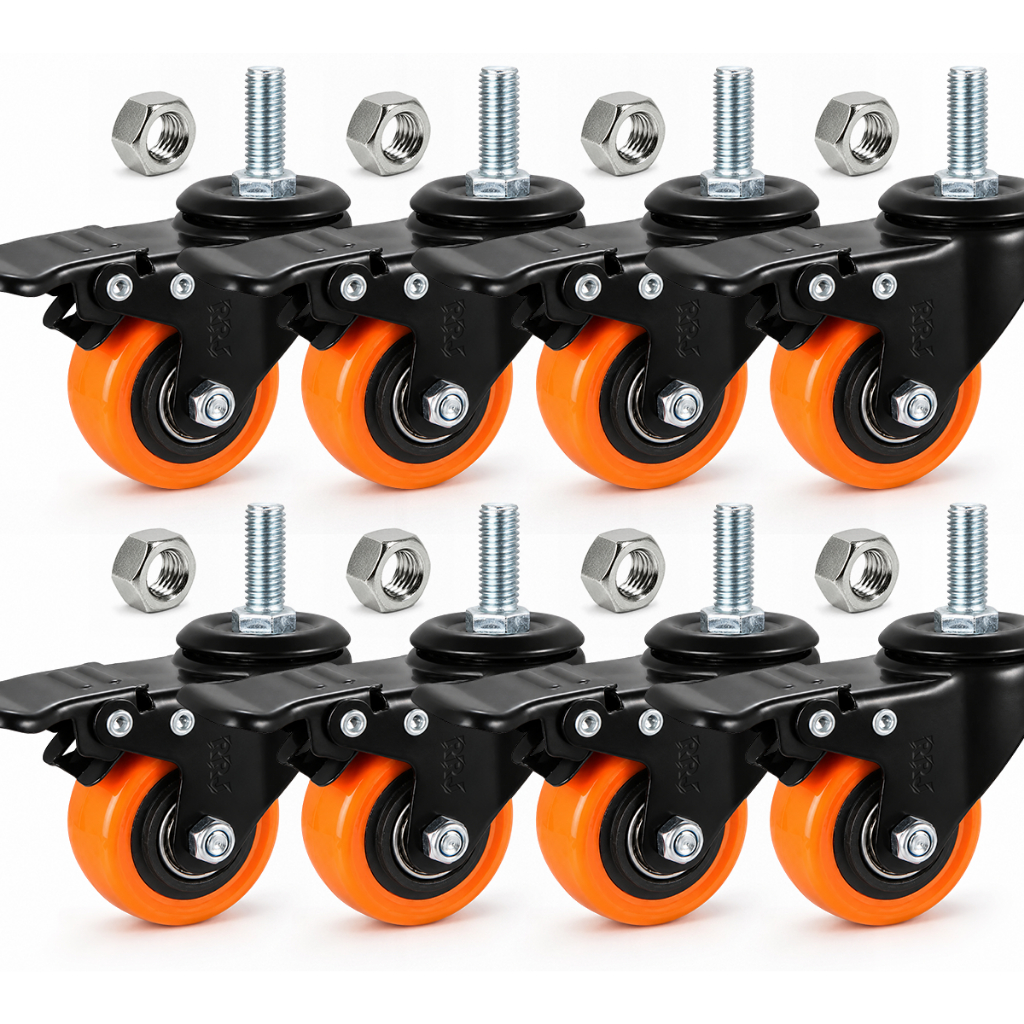 Kit 8 Rodinha Para Moveis Rodízio Roda  Giratoria com Parafuso Espiga Trava 1,5" Borracha PVC RRJ