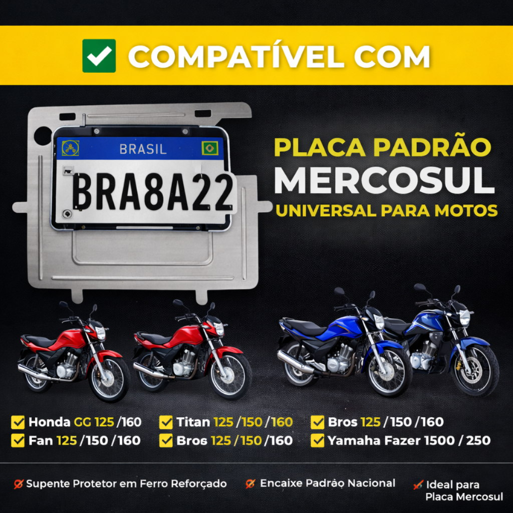 Suporte Placa Mercosul Moto Universal Aço Reforçado Moldura Ferro Protetor Placa Traseira · foto 2
