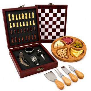 Kit Gourmet Vinho Completo Com Xadrez Petisqueira E Queijos Ideal Para Presentes