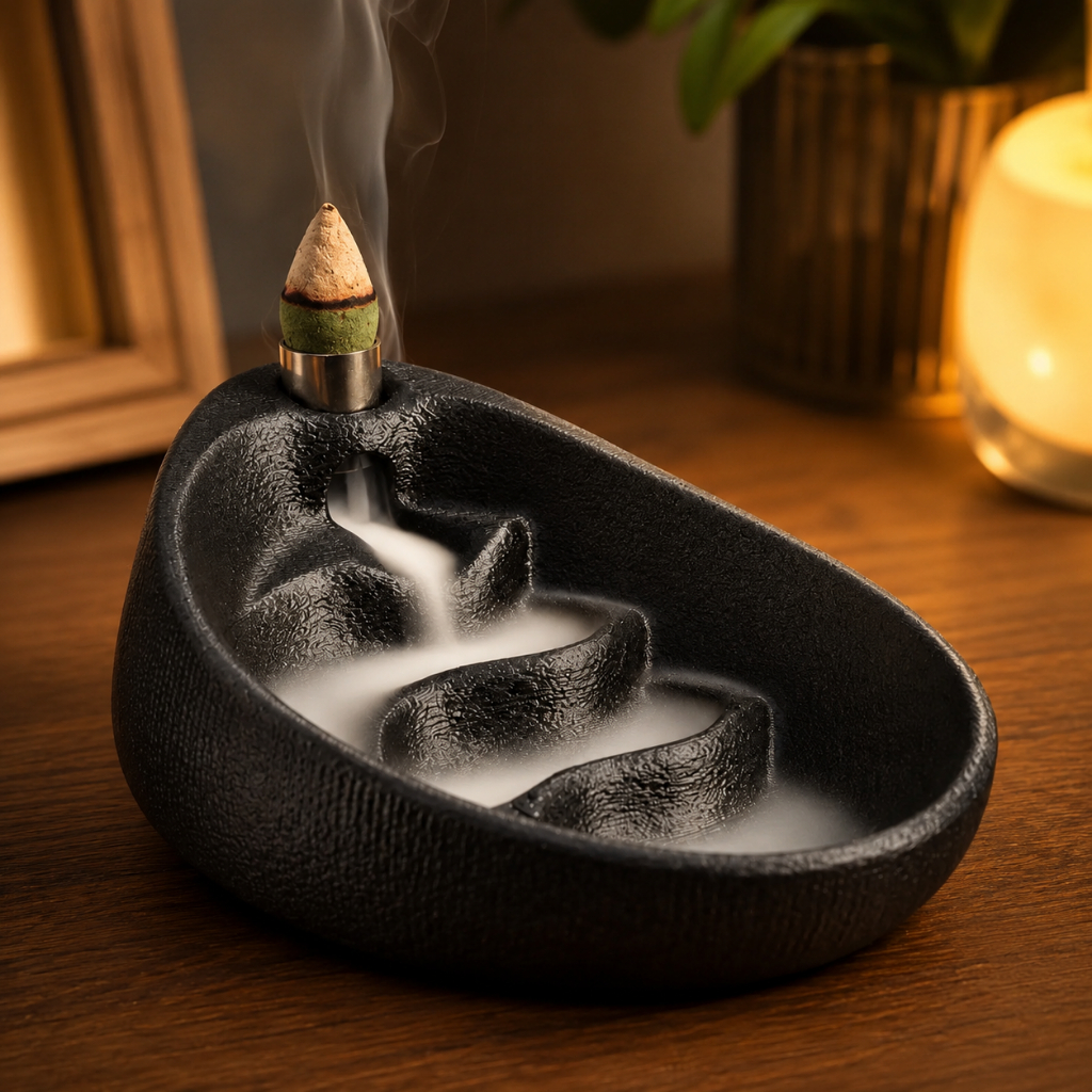 Imagem Porta Incenso Cascata Refluxo para Incenso Cone Decorativo Zen Aromaterapia Meditação Relaxamento Casa Moderna Spa Relax