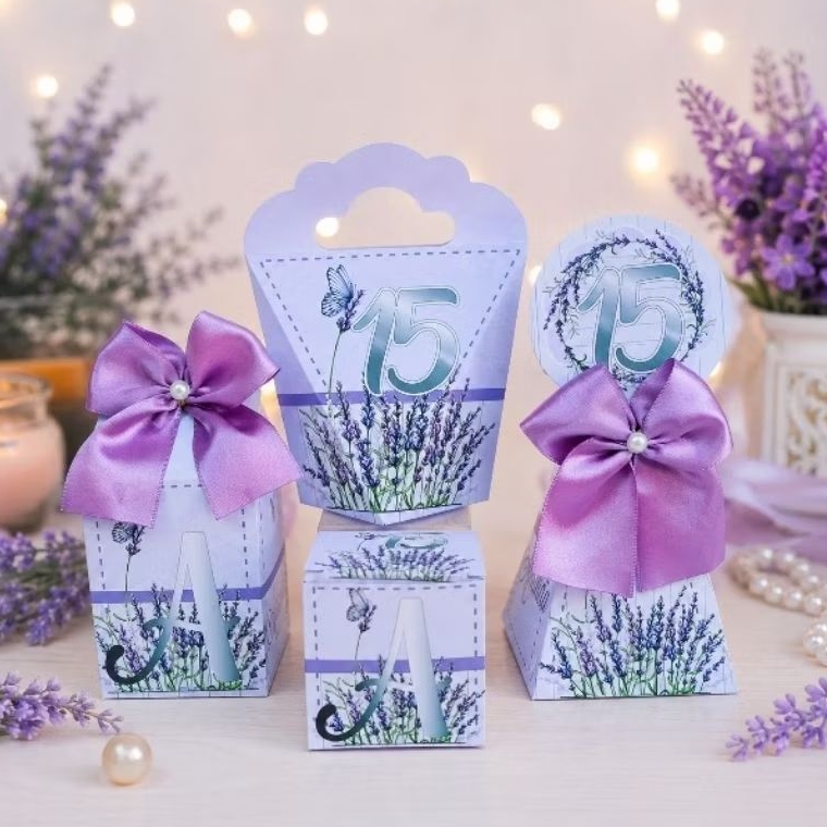 Kit Caixas 15 ANOS Lilás - Borboletas Lilás Personalizado - Lembrancinha de Festa - Aniversário - Decoração / DESMONTADO
