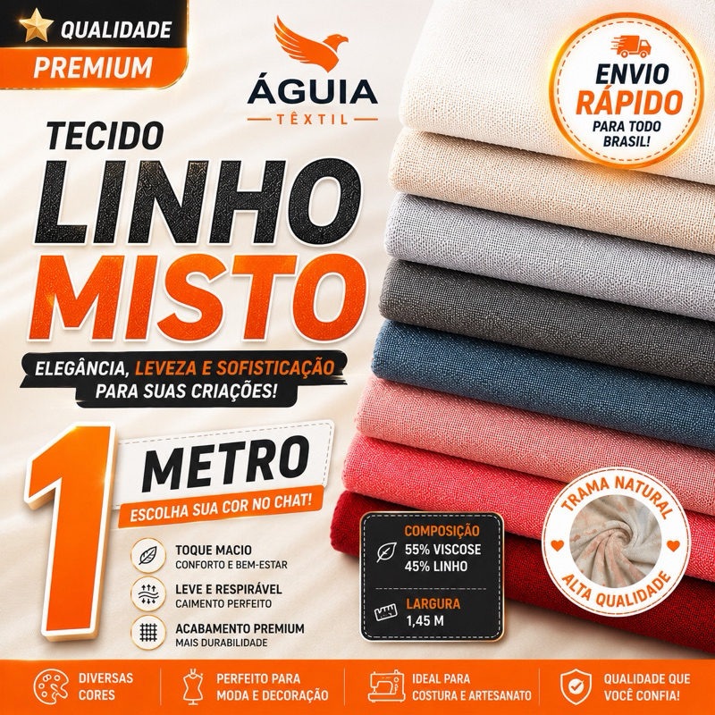 Tecido Linho Misto Por Metro Várias Cores Promoção