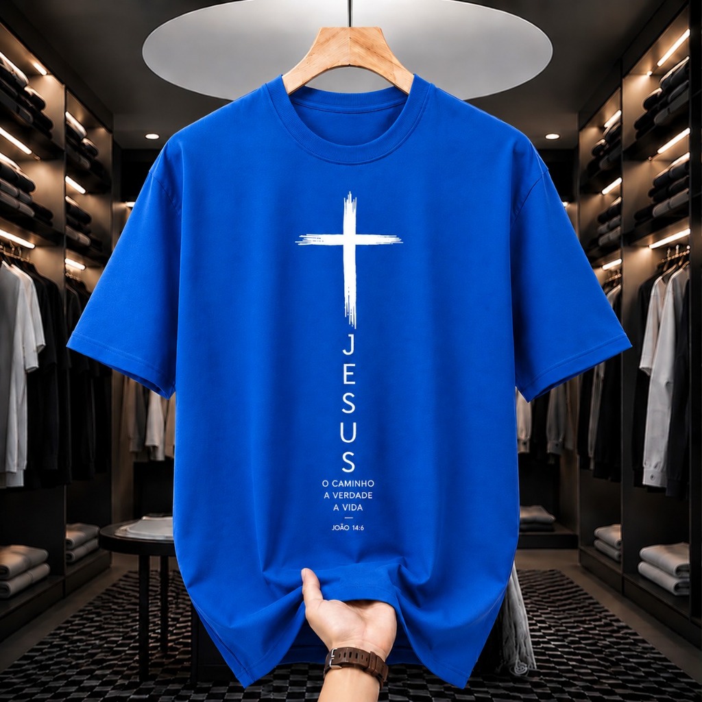 Camisa Masculina Algodão Camiseta Jesus Gospel Evangélica Cruz João 14:6 Roupa Cristã Premium Manga Curta — imagem 2 de 2