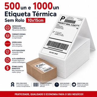 Etiqueta Térmica 10x15 Resma Serrilhada 500 ou 1000 Etiquetas Sem Rolo Papel Adesivo Cont…
