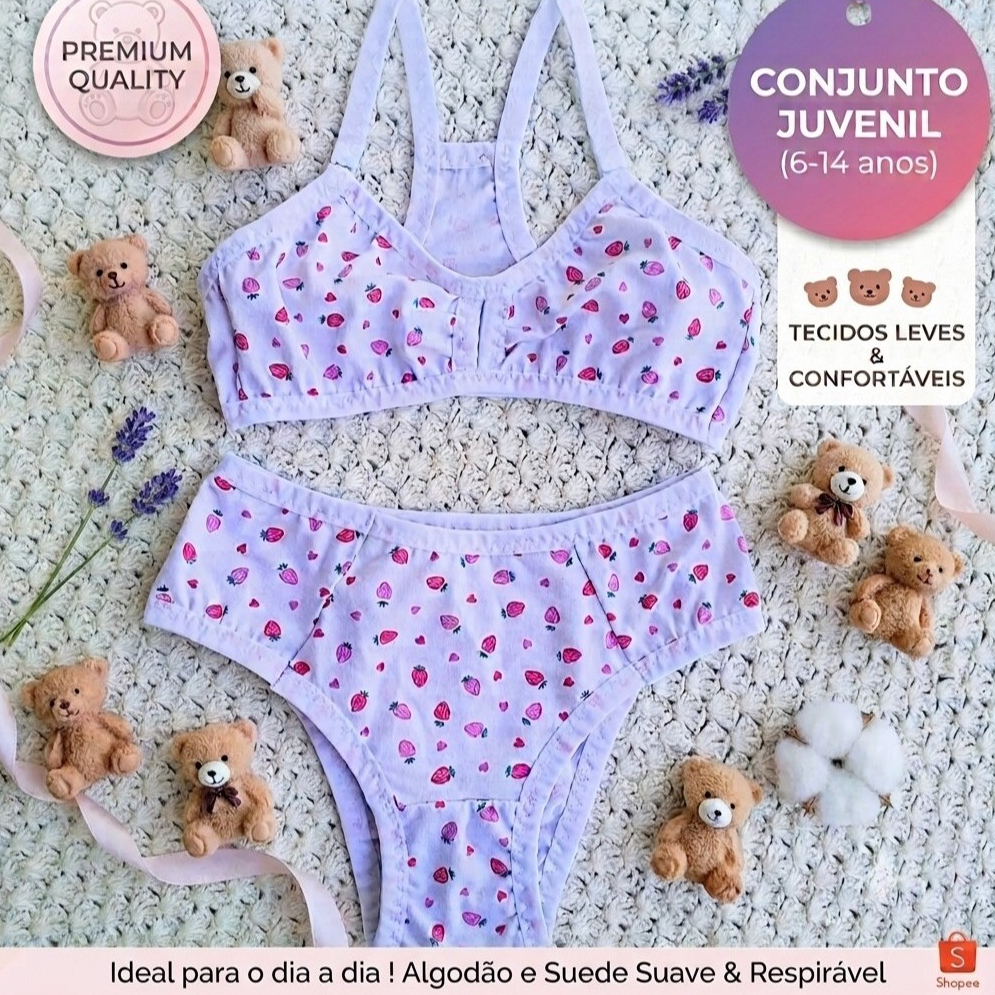 Conjunto feminino juvenil 6 a 14 anos  top nadador e calcinha+ xuxinha Malha Forro  Algodão