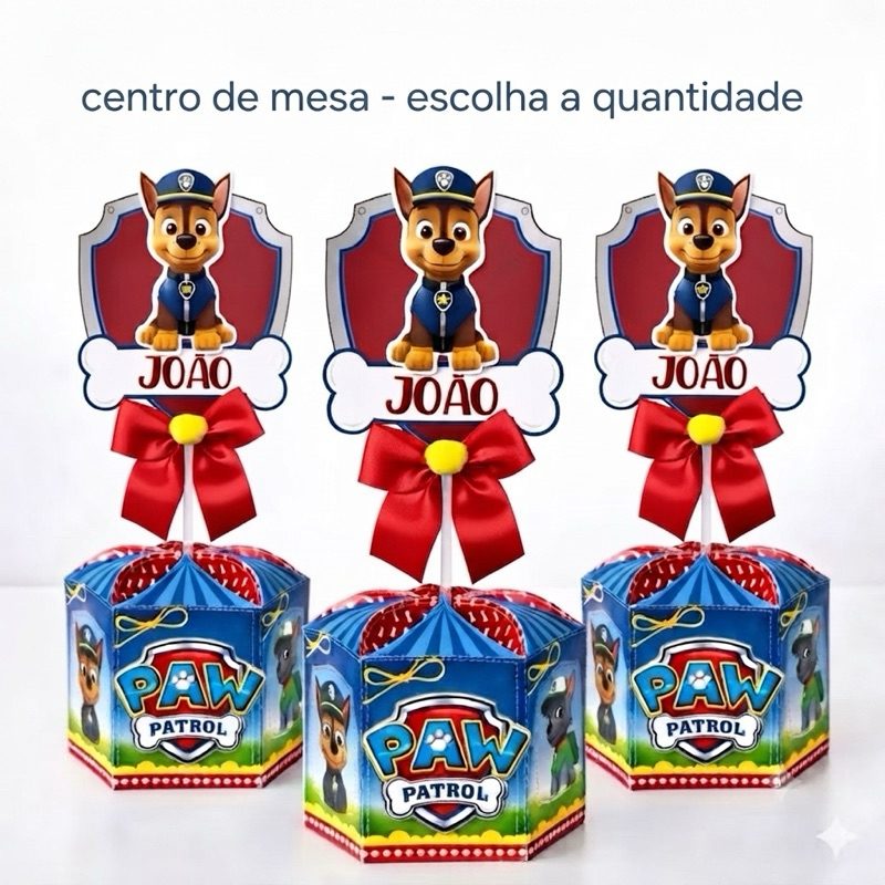 Kit Centro de Mesa Sextavado Patrulha Canina Festa Infantil Aniversário (10, 20 ou 30 unidades)