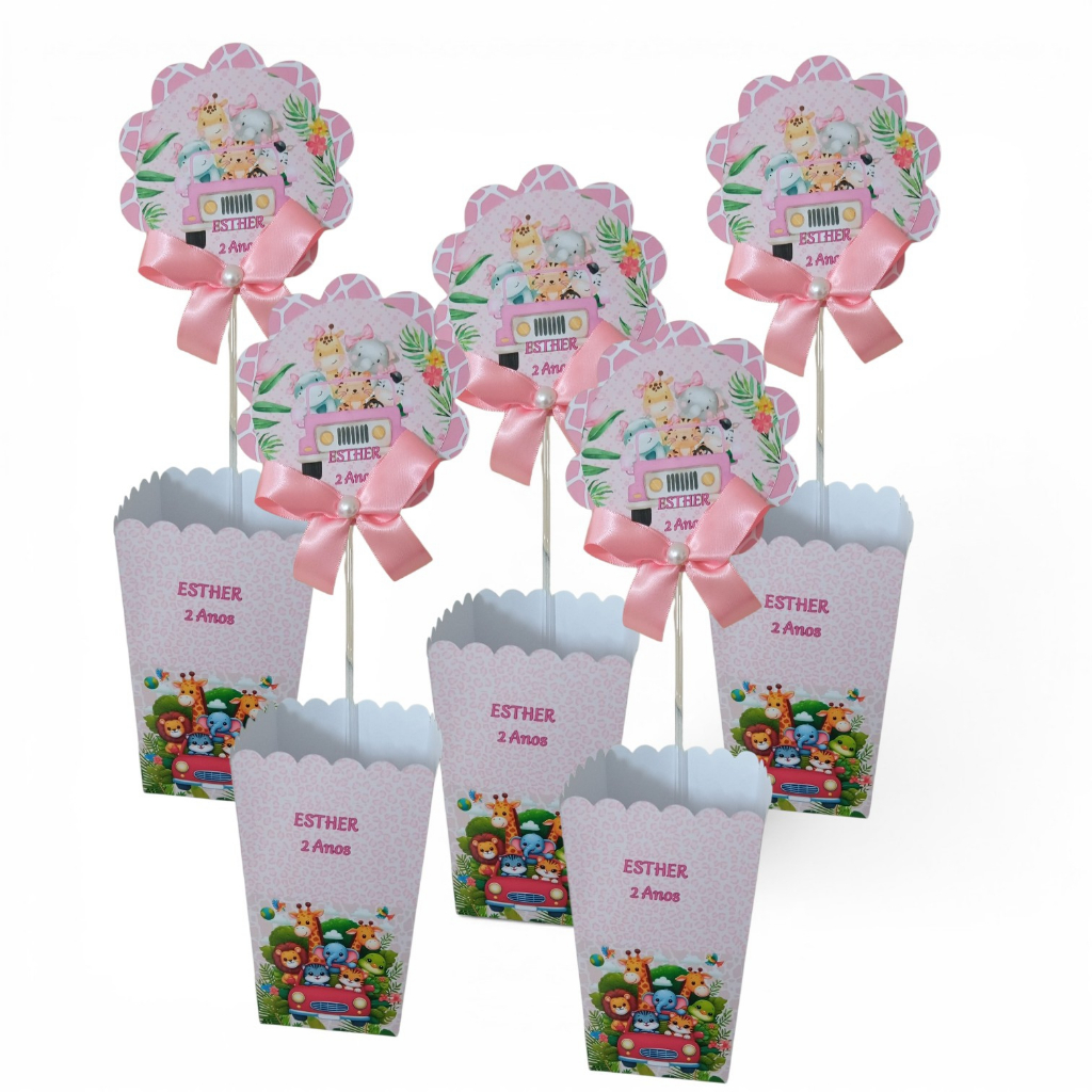 Centro de Mesa Personalizado SAFARI ROSA Cachepot Enfeite de Mesa Festa Aniversário Lembrancinha ( FAZEMOS TODOS TEMAS)