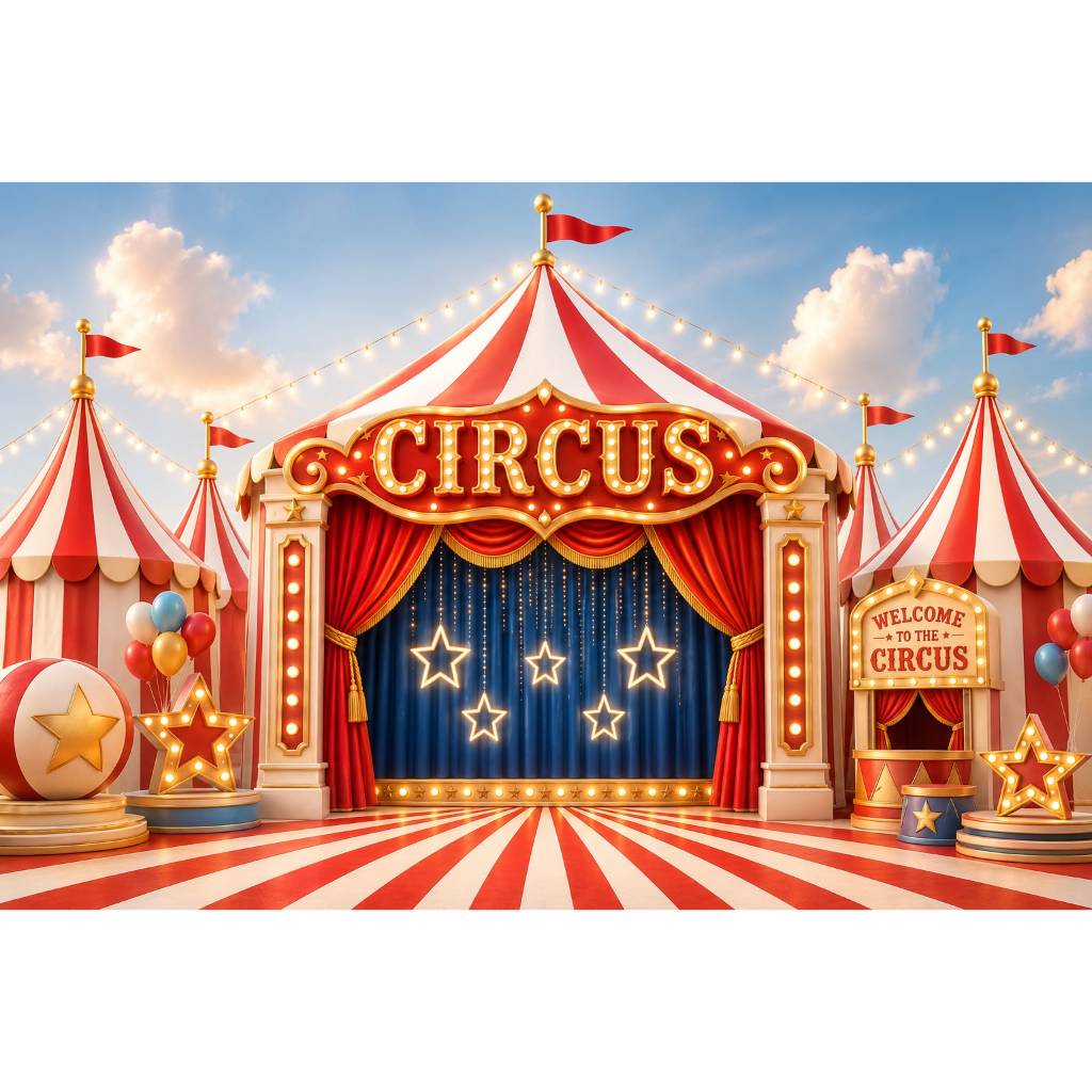 Fundo Fotográfico Circo Infantil Sublimado Em Tecido 2,20x1,50m Decoração