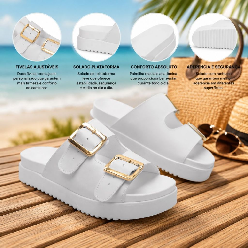 Papete Feminina Chinelo Nuvem Birken Ajustável Macia Leve Confortável Tendência Lançamento Blogueira Praia Verão Férias
