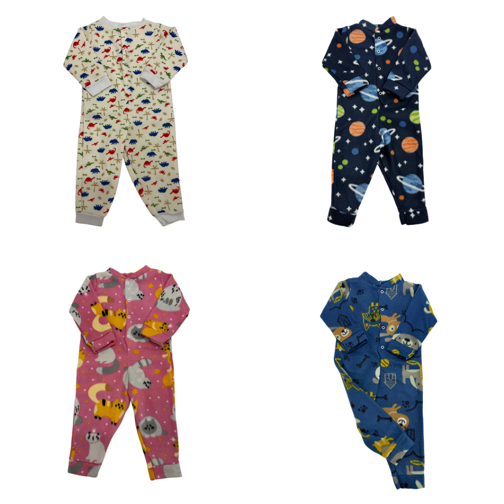 Macacão Soft Estampado Quentinho para Bebê Menino Menina com Pezinho Fixo — TAM 1 ao 3 Cores Sortidas