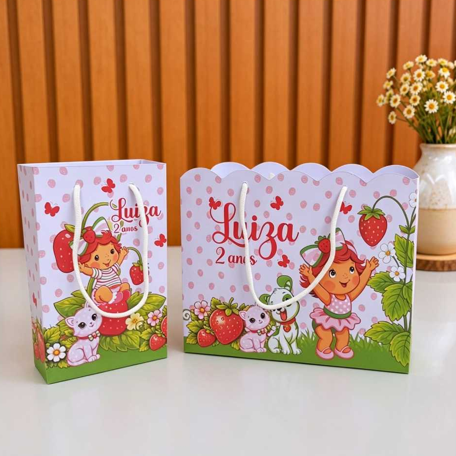 Sacolinha Personalizada Tema Moranguinho Baby (Tamanho P ou M) Lembrancinha para Festa Infantil Moranguinho