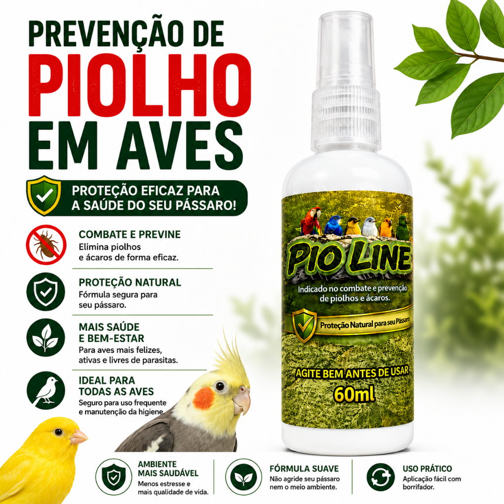 Pioline Preventivo Natural Ácaros Piolho Fungos Aves Calopsita Canário Periquito Coleiro Trinca Ferro Passarinhos