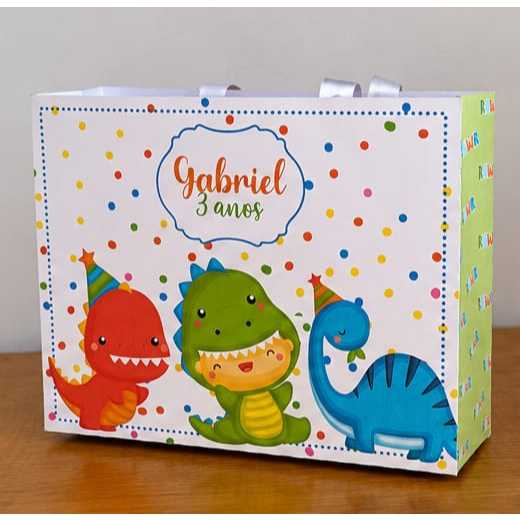Sacola Personalizada Dinossauro 19x15x6cm | Sacolinha para Lembrancinhas Festa Infantil com Alça