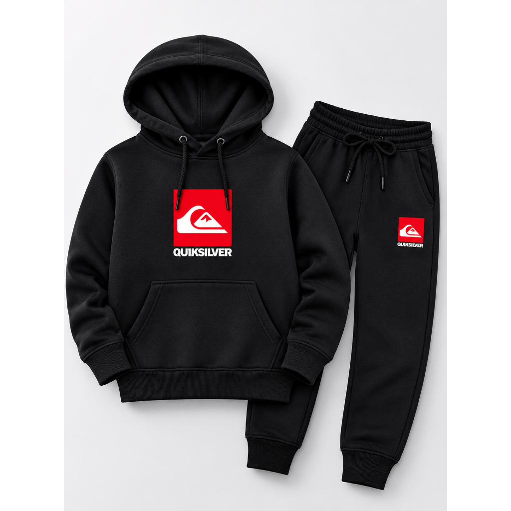 CONJUNTO DE Moletom Infantil QUICK SILVER Blusa de Frio Canguru Agasalho 100% Algodão Premium Com Capuz Flanelado