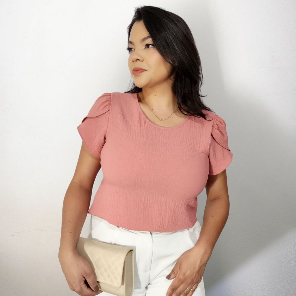 Blusa Feminina Manga Princesa Tulipa Tecido Duna Aurora Casual Elegante P ao GG
