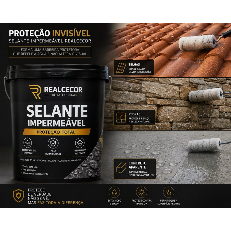SELANTE IMPERMEÁVEL INVISÍVEL REALCECOR Repelência Total à Água. Acabamento Transparente.