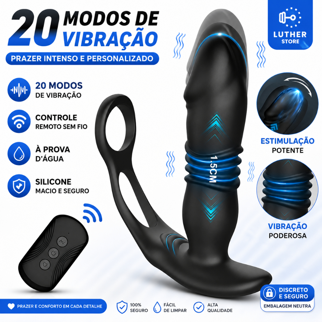 Plug Anal Vibratório Silicone com APP Bluetooth e Controle Remoto sem Fio