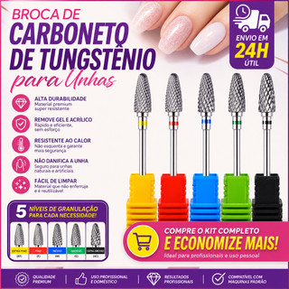 Broca de Tungstênio para Remoção de Unhas de Gel e Acrigel – Profissional para Lixadeira de Unhas