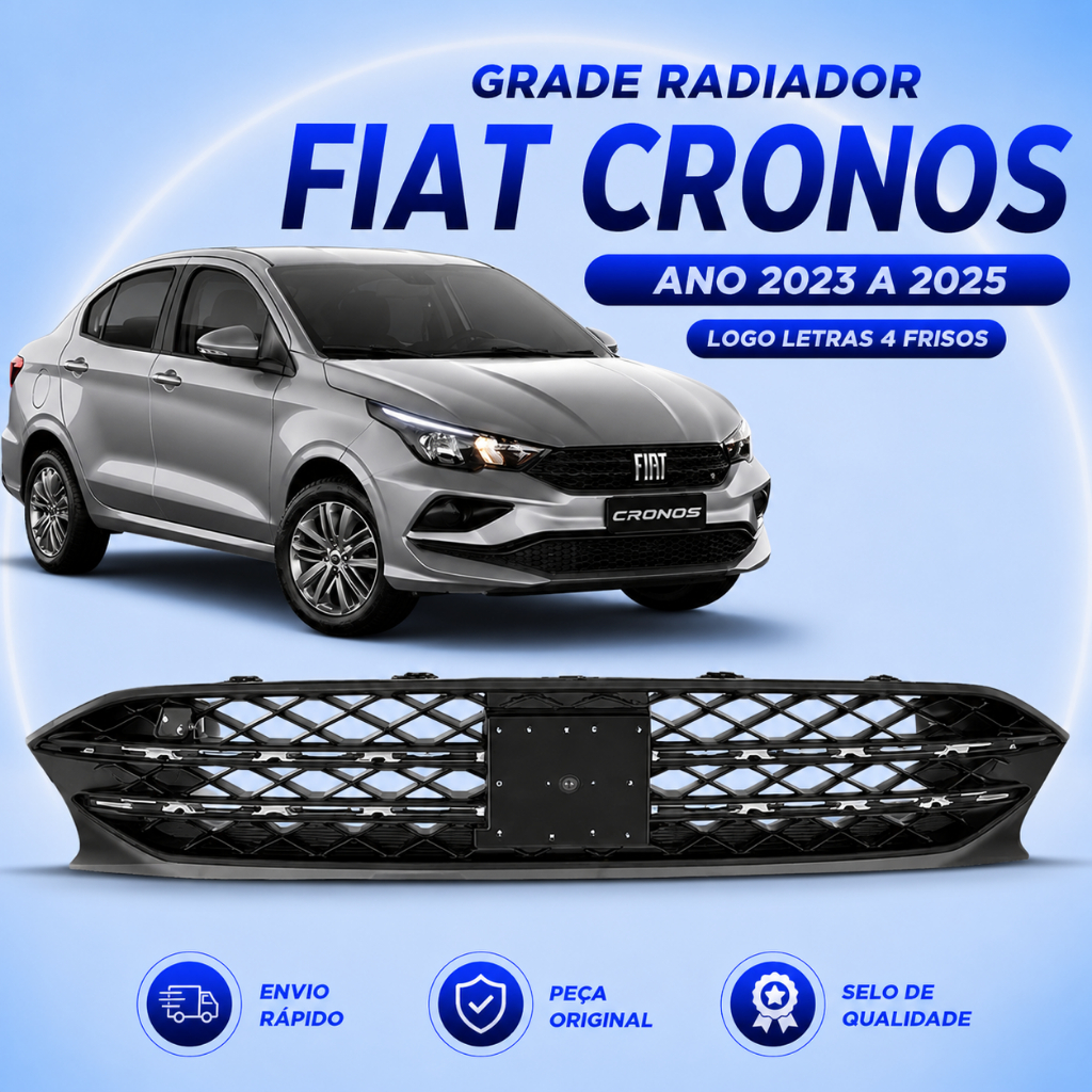 Grade Radiador Fiat Cronos ANO 2023-2025 Logo Letras 4 Frisos