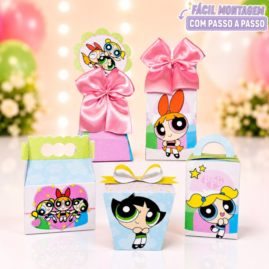 Kit Festa Meninas Super Poderosas Pegue e Monte Personalizado | Caixa Milk, Pirâmide | Lembrancinhas Festa Infantil 💜