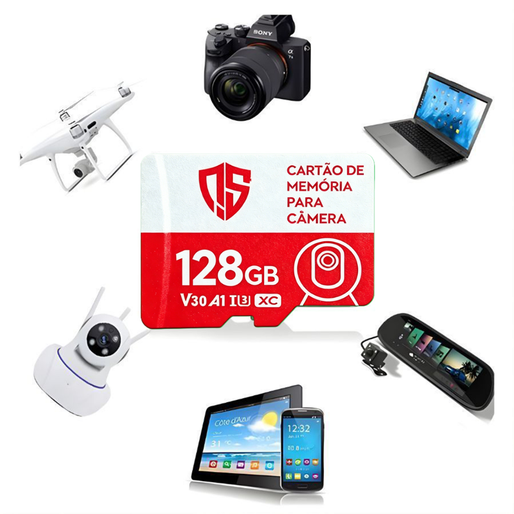Cartão de Memória Micro SD 32GB, 64GB, 128GB Para Câmera de Segurança, Celular, Música