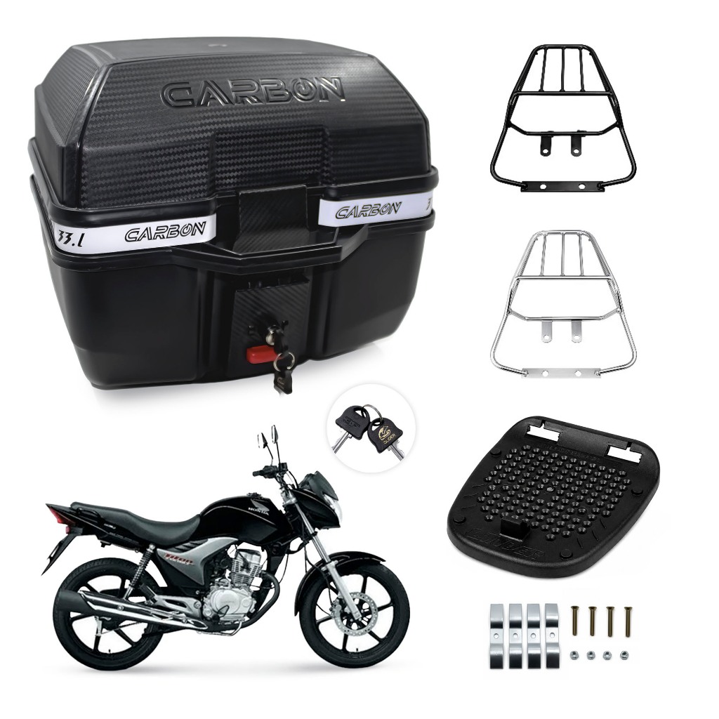 Kit Bagageiro Sansão e Baú 33L Glider Titan Fan 125 150 2009 a 2013