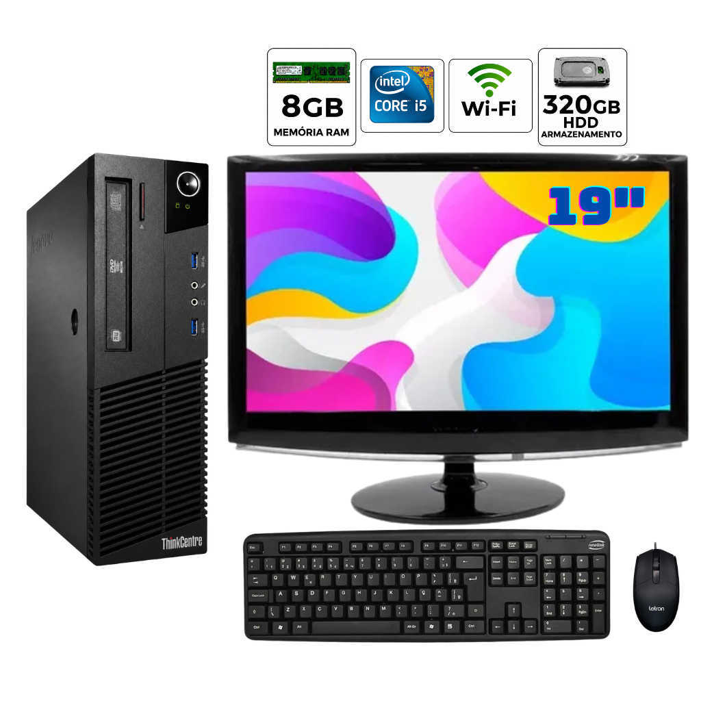 Computador Completo Lenovo Core i5 4ªgen 8GB Ram 320GB HD Wifi Tela 19" Trabalho Estudo Nota Fiscal
