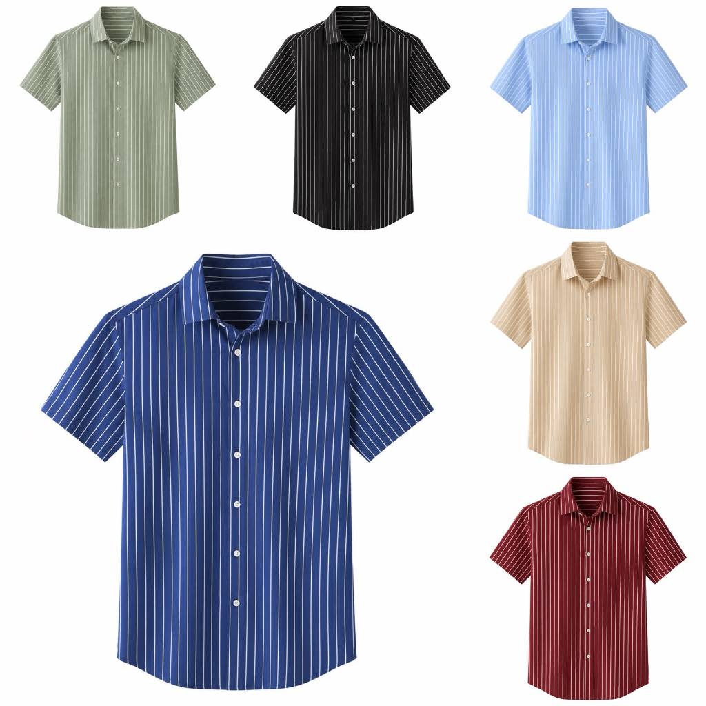Camisa Slim Listrada Estampada Vertical Preta masculina curta Alta qualidade Unissex Atacado