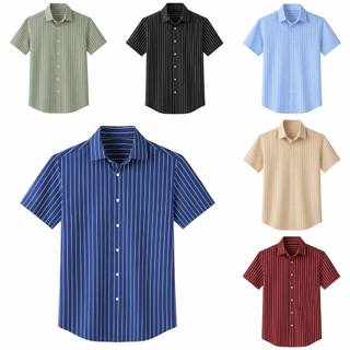 Camisa Slim Listrada Estampada Vertical Preta masculina curta Alta qualidade Unissex Atacado
