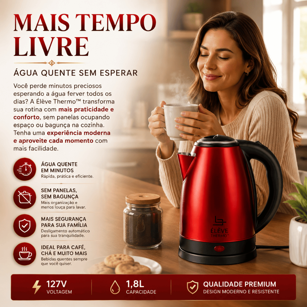 Chaleira Elétrica Lehavi Inox 1,8L 220V Vermelha Desligamento Automático Aquecimento Rápido