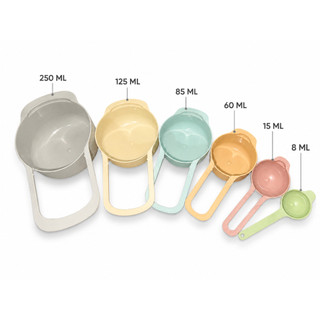 Medidor 6 Peças Colheres e Xícaras Plásticas  para Cozinha e Confeitaria 250ml a 8ml- KIT COM 6 PEÇAS