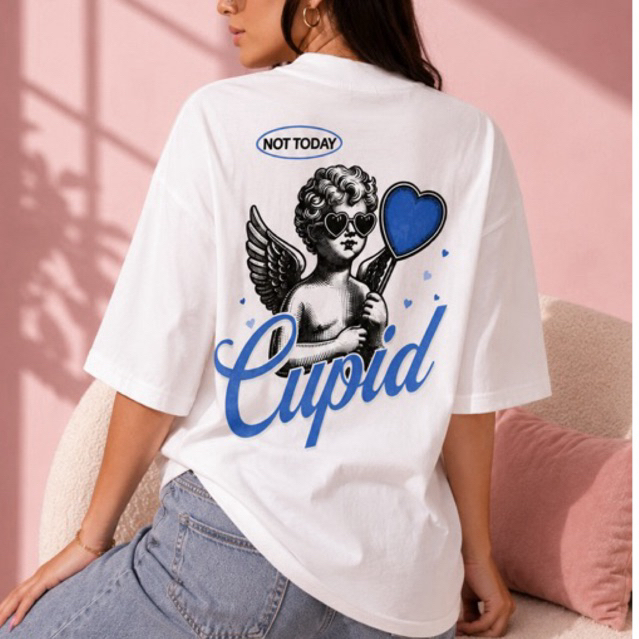 Camiseta Oversized Cupido Feminino 100% Algodão Suedine Grossa Premium Streetwear Caimento Amplo Confortável