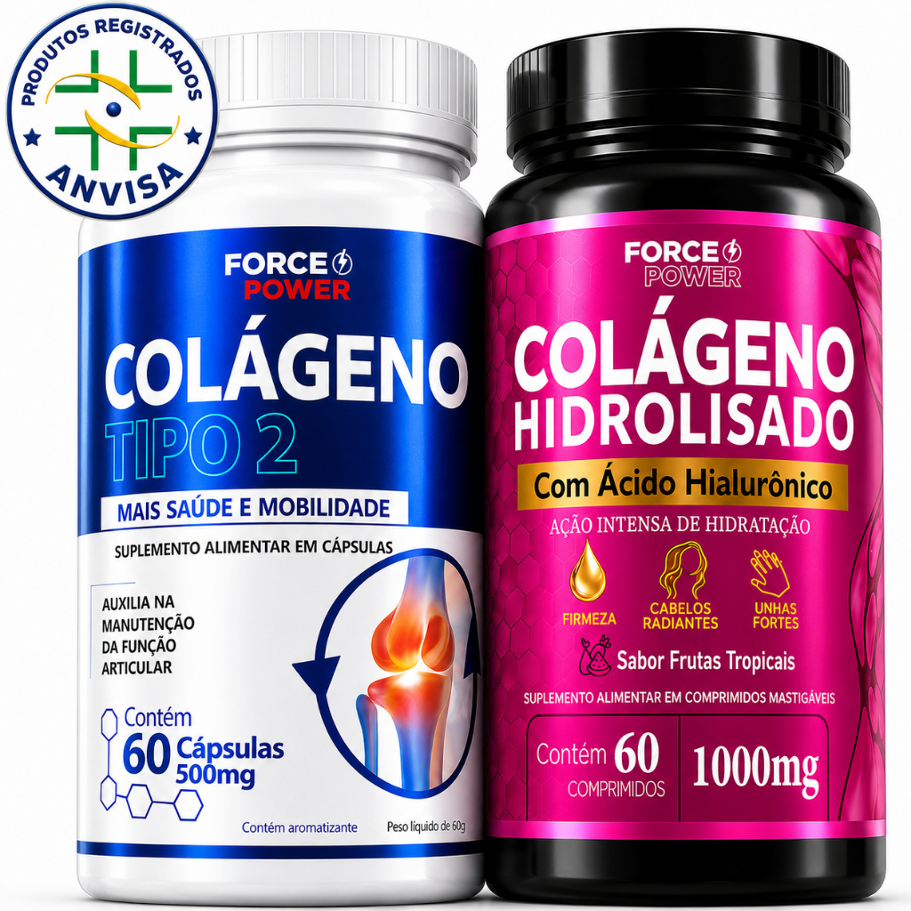 Colágeno Hidrolisado Ácido Hialurônico + Colágeno Tipo 2 Original Pele Cabelos Unhas + Articulações