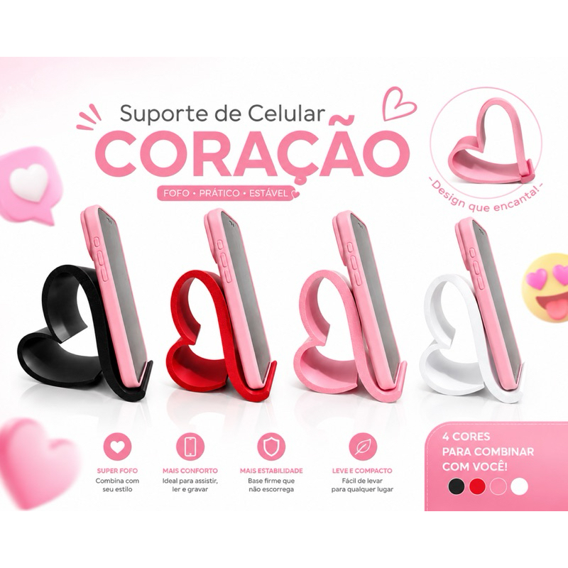 Suporte para Celular de Mesa Coração Porta Celular Decorativo para Smartphone Iphone