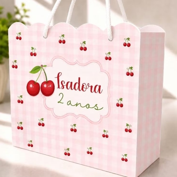 Sacolinha Cerejinha personalizada/PEGUE E MONTE /lembrancinha de aniversário/sacola surpresa