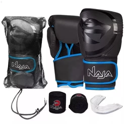 Luva Boxe e Muay Thai - Black Naja + 2 Conjuntos De Bandagem rápida 3,5m + Bucal