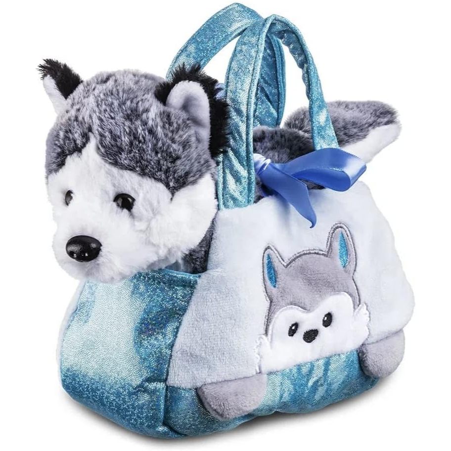 Pelúcia Cutie Handbag Husky Azul Baby Infantil com Bolsinha Multikids