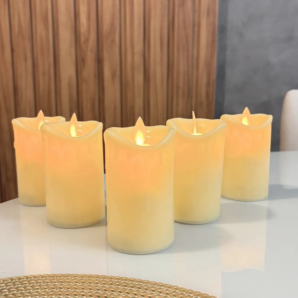 Kit 6 Velas Led Cera Escorre Eletronica Decoração Chama Viva